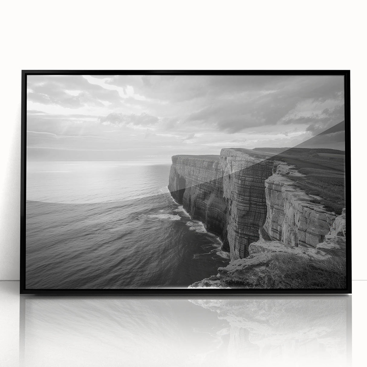 Framed wall art featuring a vibrant seascape design with rich blue and green hues, elegantly displayed in a sleek black frame to enhance any decor.