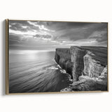Framed canvas wall art depicting a serene seascape design with vibrant blues and gold accents, showcasing a luxurious gold frame from the Landscapes Seascapes collection.