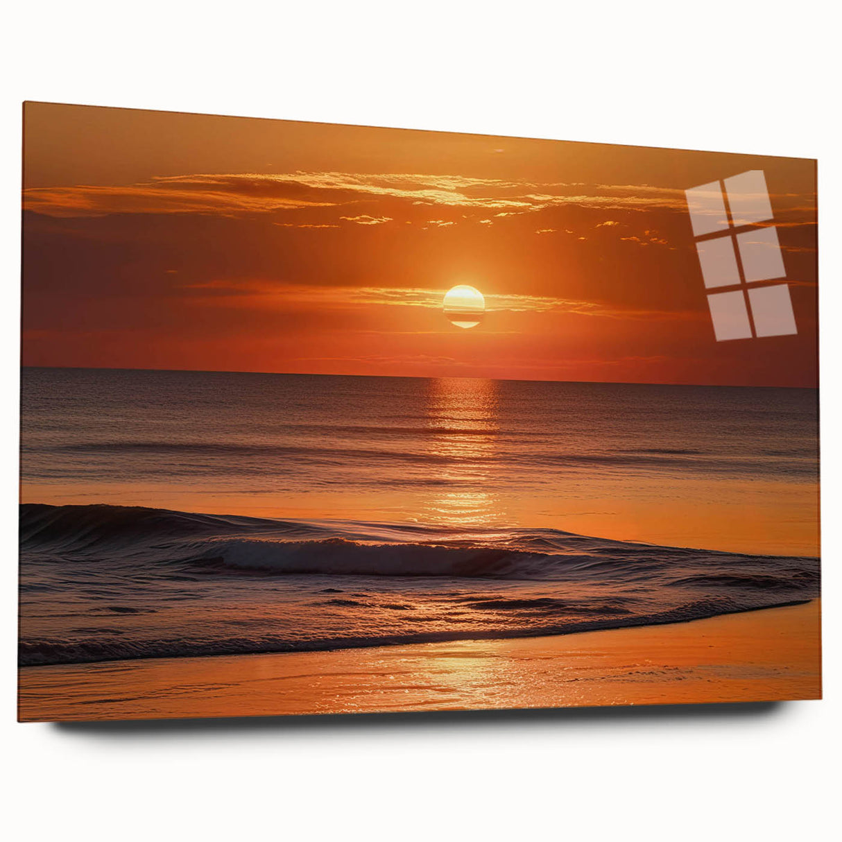 Acrylic glass wall art featuring a serene seascape design, showcasing soft blue and white hues, ideal for coastal-themed decor. Perfect for adding tranquility to any room.