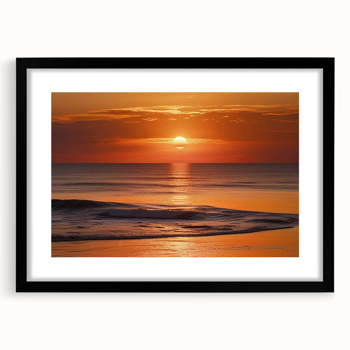 Framed wall art collection showcasing a serene seascape design with a black mat and frame, ideal for coastal-themed home decor. Perfect for adding elegance to living spaces.
