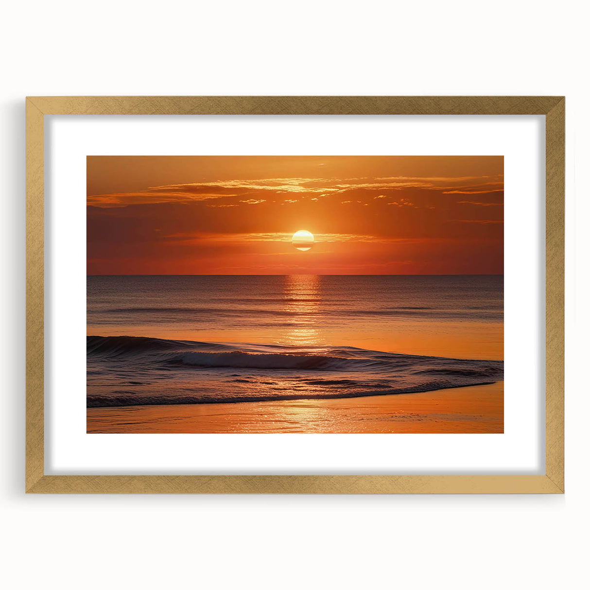 Framed wall art from the Landscapes & Seascapes Design 54 collection, showcasing a serene coastal scene with vibrant colors and a gold mat, perfect for home decor.