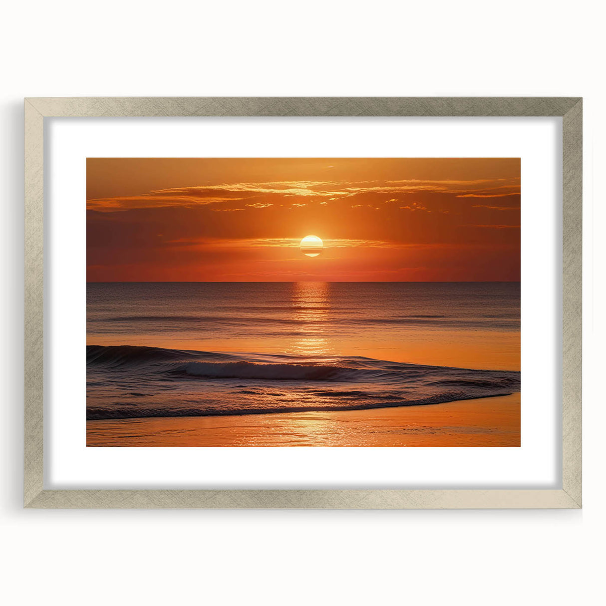Silver-framed wall art collection showcasing a serene seascape design with a matte finish, ideal for enhancing modern home decor and coastal themes.