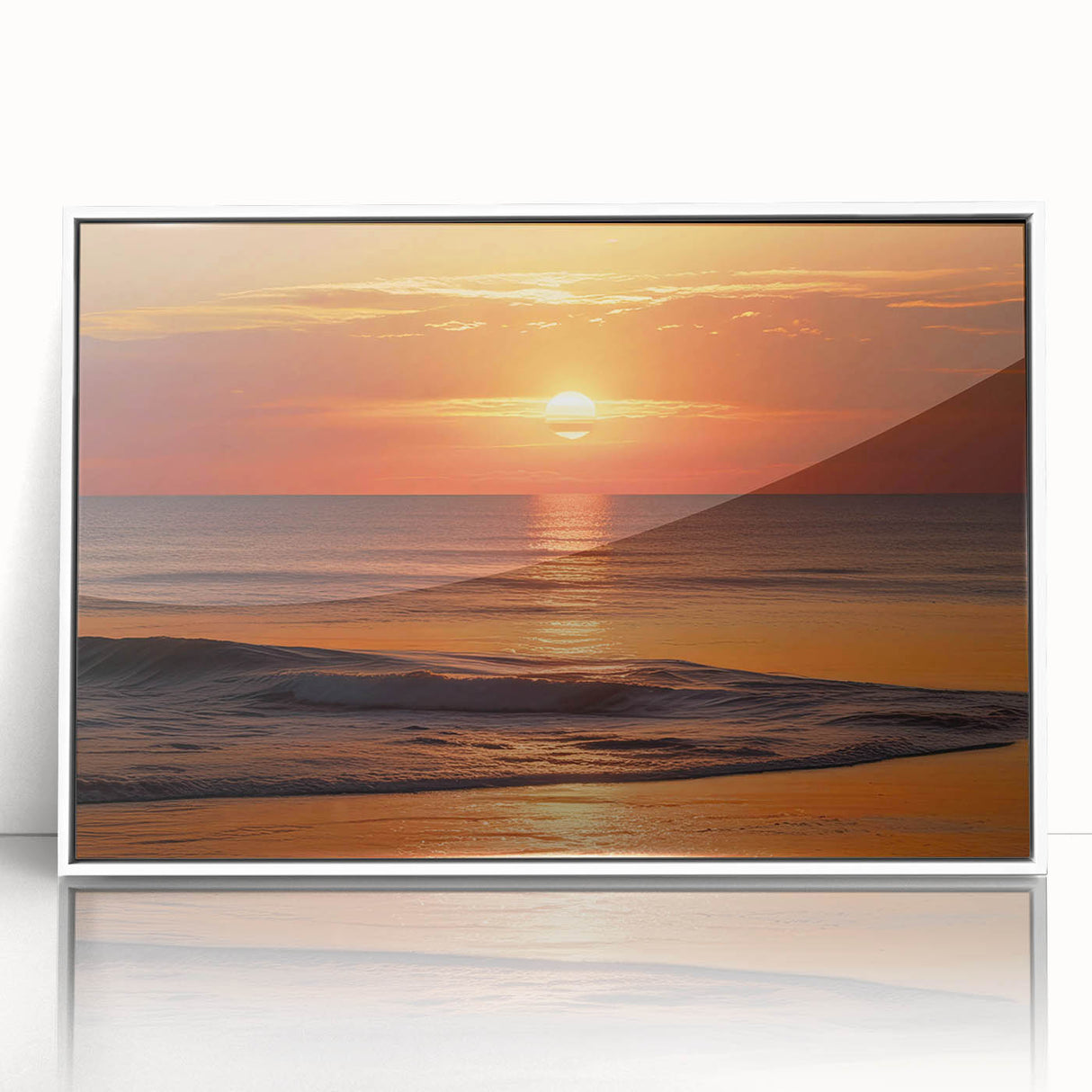 Framed acrylic wall art from the Landscapes & Seascapes collection, showcasing a serene ocean view with vibrant colors and a sleek white frame, perfect for modern decor.