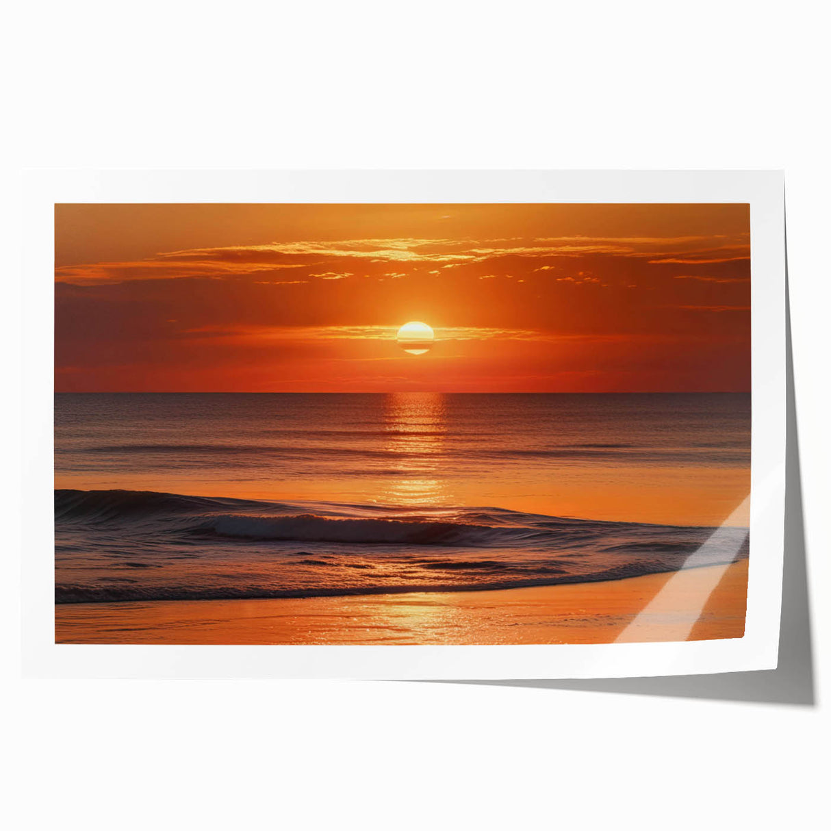 Rolled print of a serene seascape wall art design featuring calming blue and green hues, ideal for home decor, packaged securely for protection during shipping.