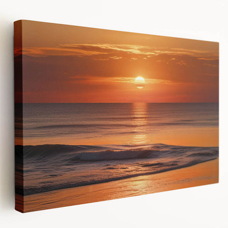 Stretched canvas wall art showcasing a vibrant seascape design, featuring rich blues and greens with subtle waves, perfect for coastal home decor.