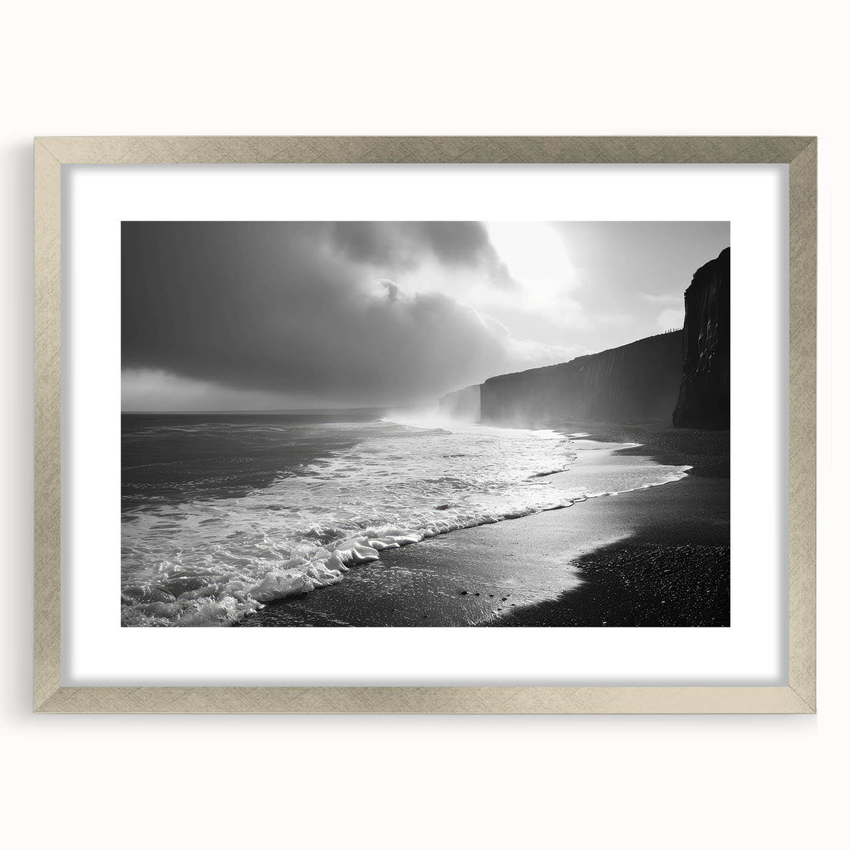 Framed silver mat showcasing a stunning seascape wall art piece from the Landscapes & Seascapes Design 55 collection, perfect for home decor enhancement.