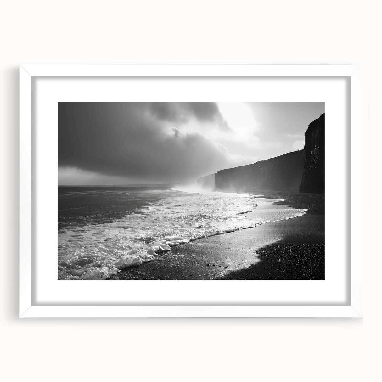 Framed wall art collection showcasing vibrant seascapes and landscapes with a white mat, ideal for home decor and enhancing interior aesthetics.