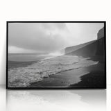 Framed acrylic wall art featuring a stunning seascape design with rich blues and soft whites, perfect for modern home decor. Showcases a black frame and adds elegance to any room.