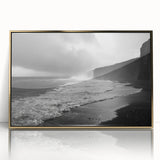 Framed acrylic wall art showcasing a serene seascape design with gold accents, perfect for home décor. Ideal for enhancing coastal-themed interiors.