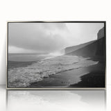 Framed acrylic wall art showcasing a serene seascape design with silver accents, ideal for coastal-themed home décor. Perfect for enhancing living spaces.