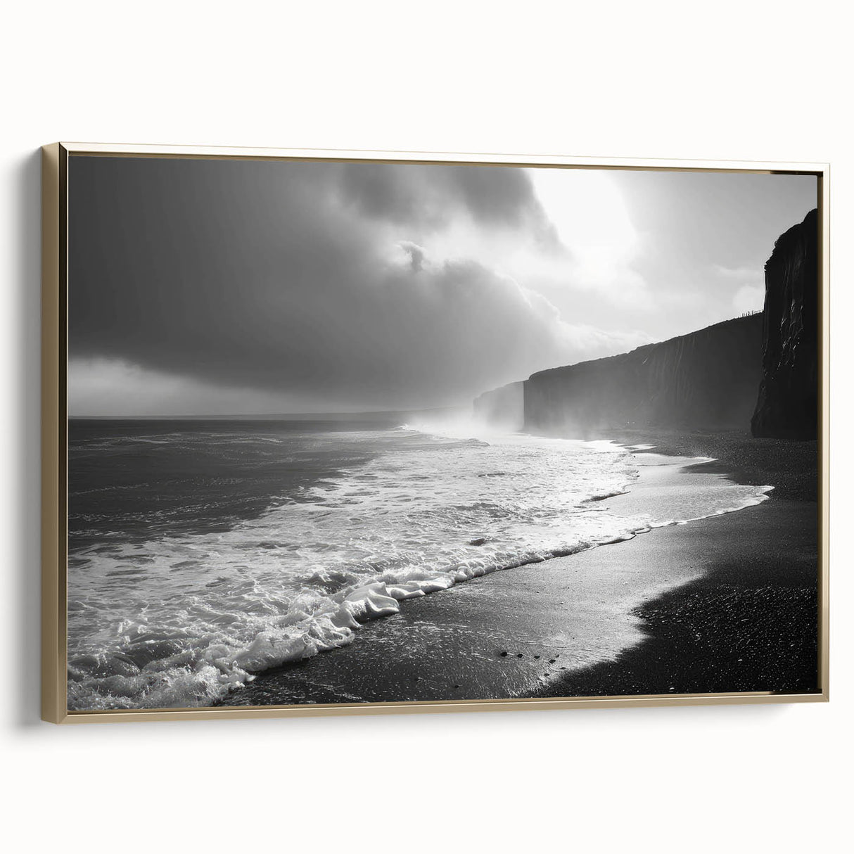 Framed canvas wall art from the Landscapes & Seascapes collection, showcasing a vibrant coastal scene with golden accents, perfect for modern home decor.