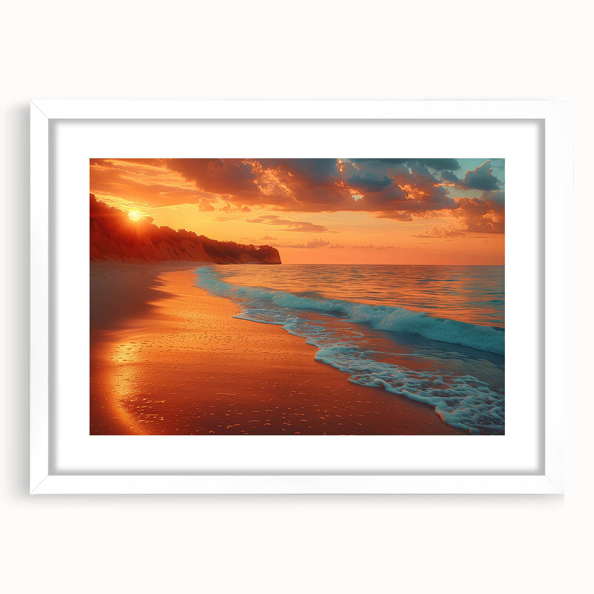 Framed wall art collection featuring a serene seascape design in elegant white matting, showcasing calming ocean colors and intricate detailing, ideal for home decor.
