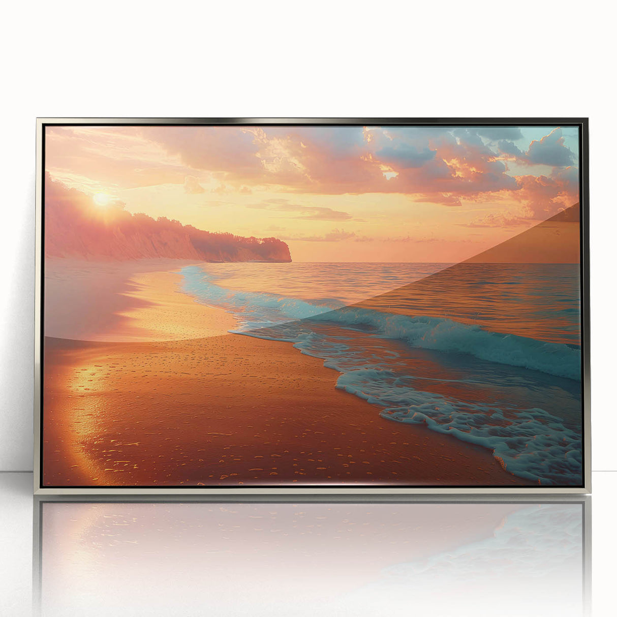 Framed acrylic wall art showcasing a stunning seascape design with vibrant colors and intricate details, adding elegance to any space. Ideal for coastal decor enthusiasts seeking a serene oceanic atmosphere.