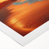 Rolled canvas showcasing a vibrant seascape design in shades of blue and green, ideal for coastal decor, packaged securely in a protective tube for easy shipping.