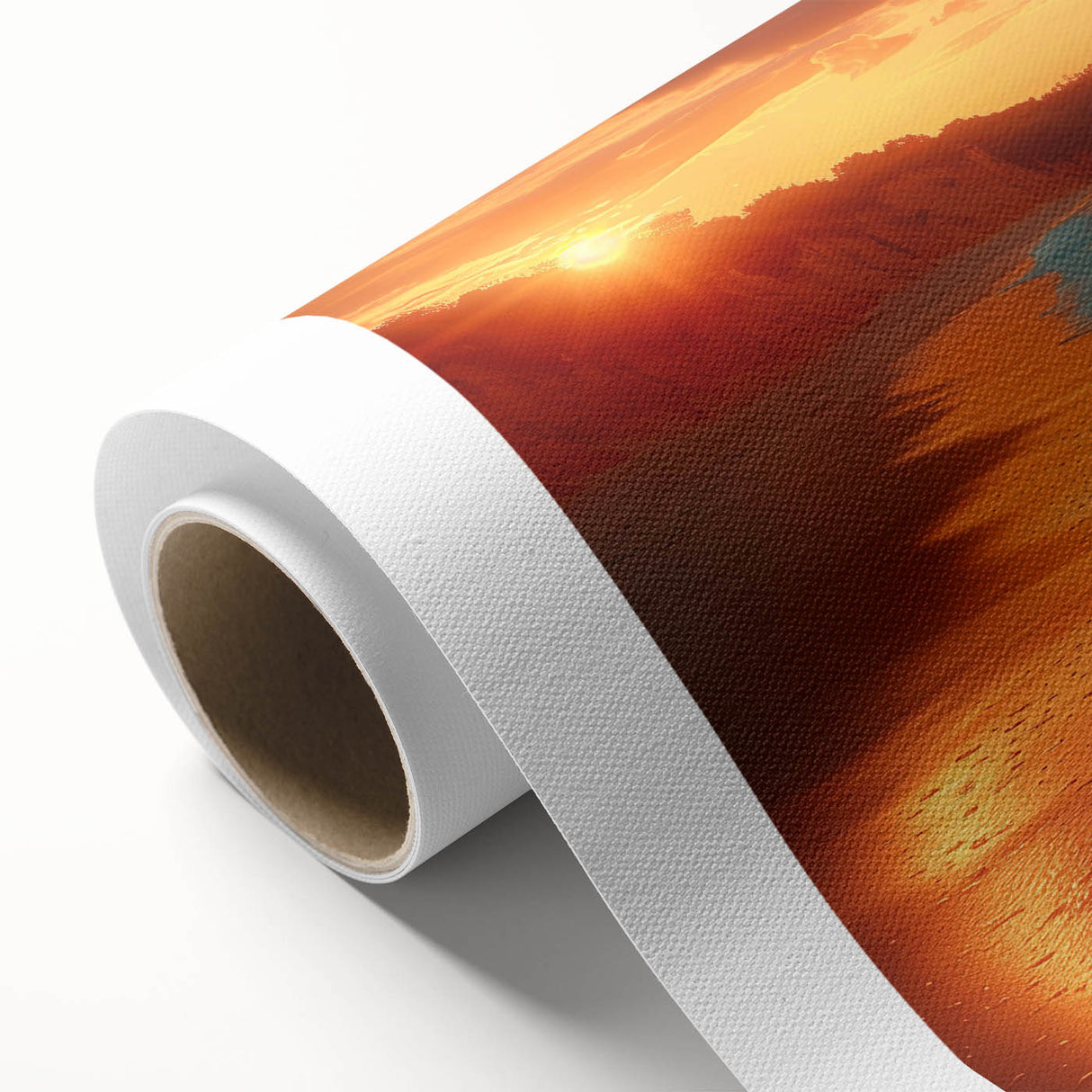 Rolled canvas artwork showcasing a serene seascape design with vibrant blues and soft whites, elegantly packaged in a protective cardboard tube for easy display.