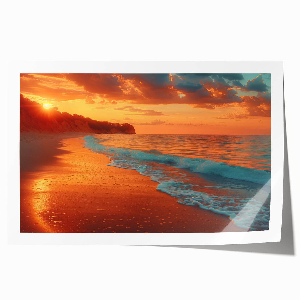 Stunning rolled print showcasing a serene seascape design, featuring vibrant blues and greens, ideal for coastal-themed decor, rolled for easy storage and display.