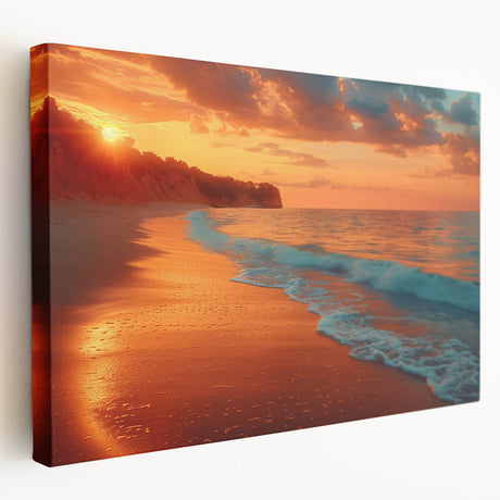 Stretched canvas wall art from the Landscapes & Seascapes collection, showcasing a serene ocean view with vibrant blues and soft clouds, ideal for home decor.