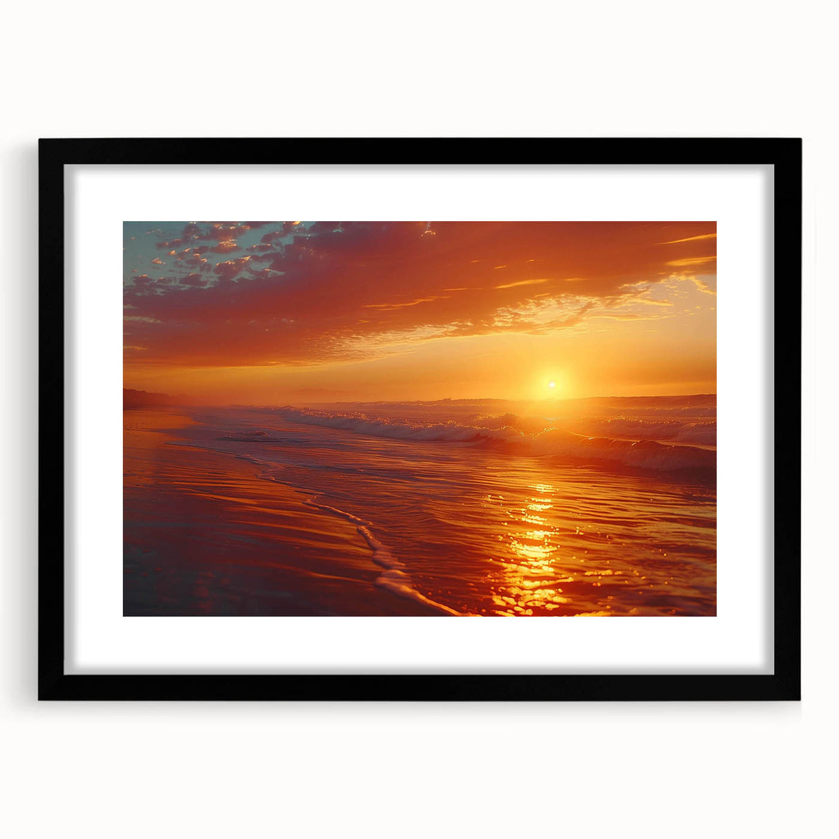 Framed wall art collection showcasing a serene seascape design with a black mat and frame, perfect for coastal-themed interior decor. Ideal for enhancing home aesthetics.