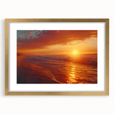 Elegant gold-framed wall art featuring a serene seascape design, showcasing calming blue and green hues, ideal for enhancing home decor aesthetics.