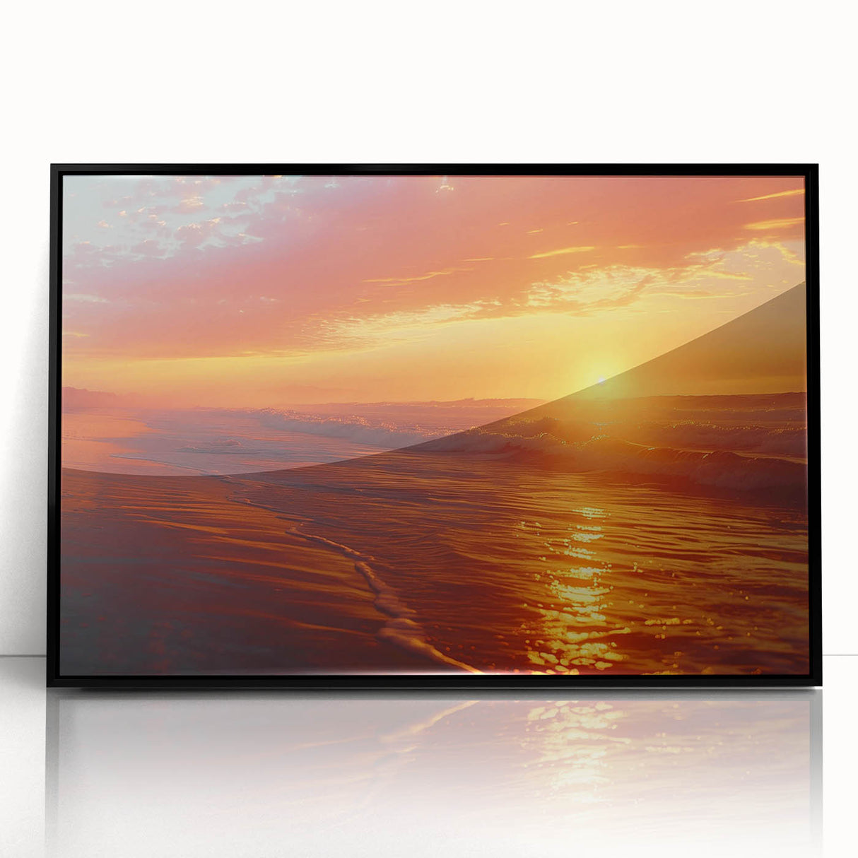 Framed acrylic wall art from the Landscapes & Seascapes collection featuring a serene coastal scene, designed with a sleek black frame, perfect for modern home decor.