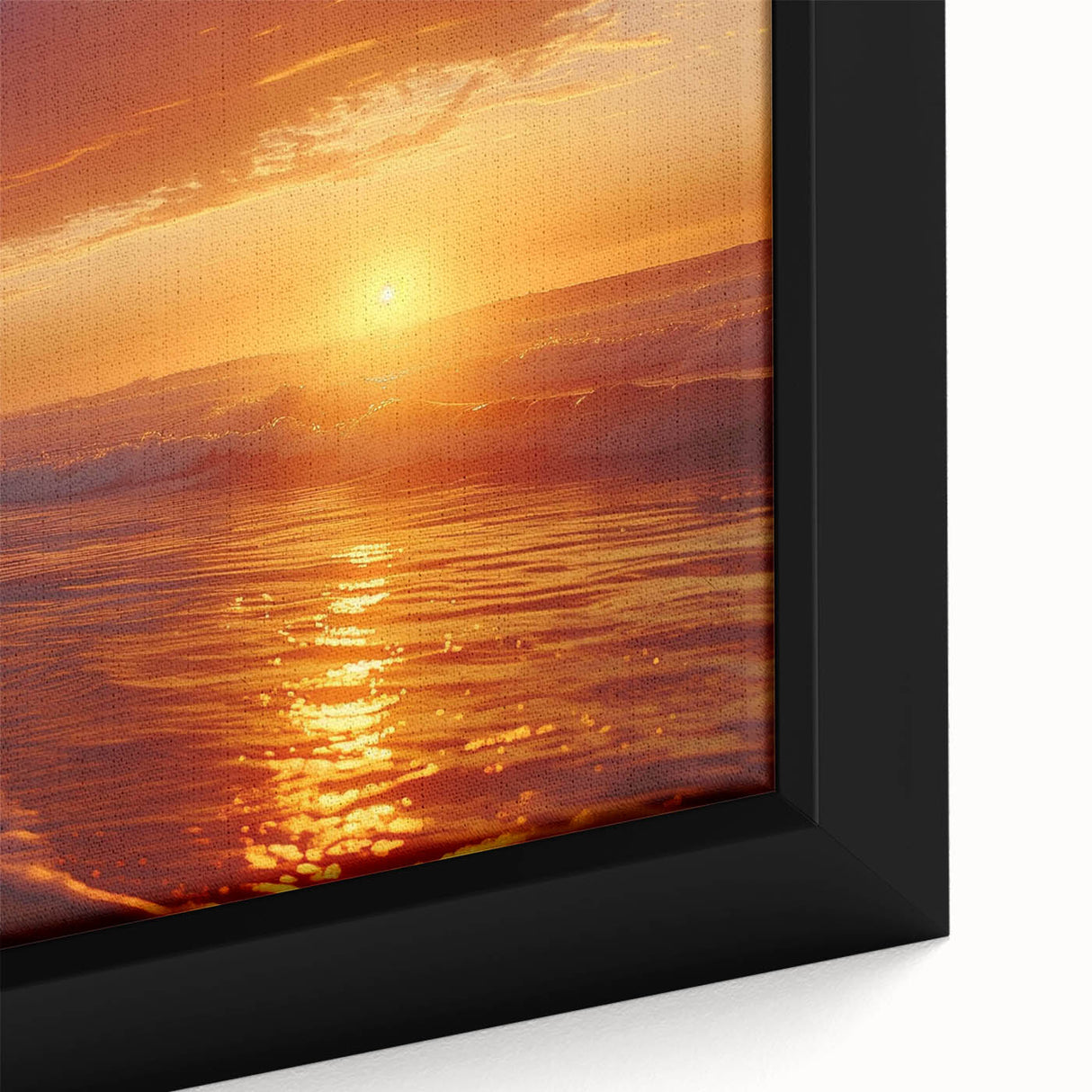 Close-up of a framed canvas wall art piece showcasing a vibrant seascape design, featuring rich blues and greens that evoke a serene ocean atmosphere, ideal for home decor.