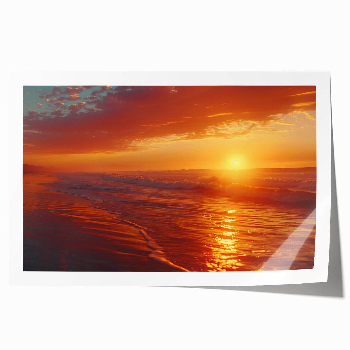 Rolled print of a serene seascape design showcasing vibrant blues and soft whites, elegantly packaged in a durable cardboard tube for protection and easy display.