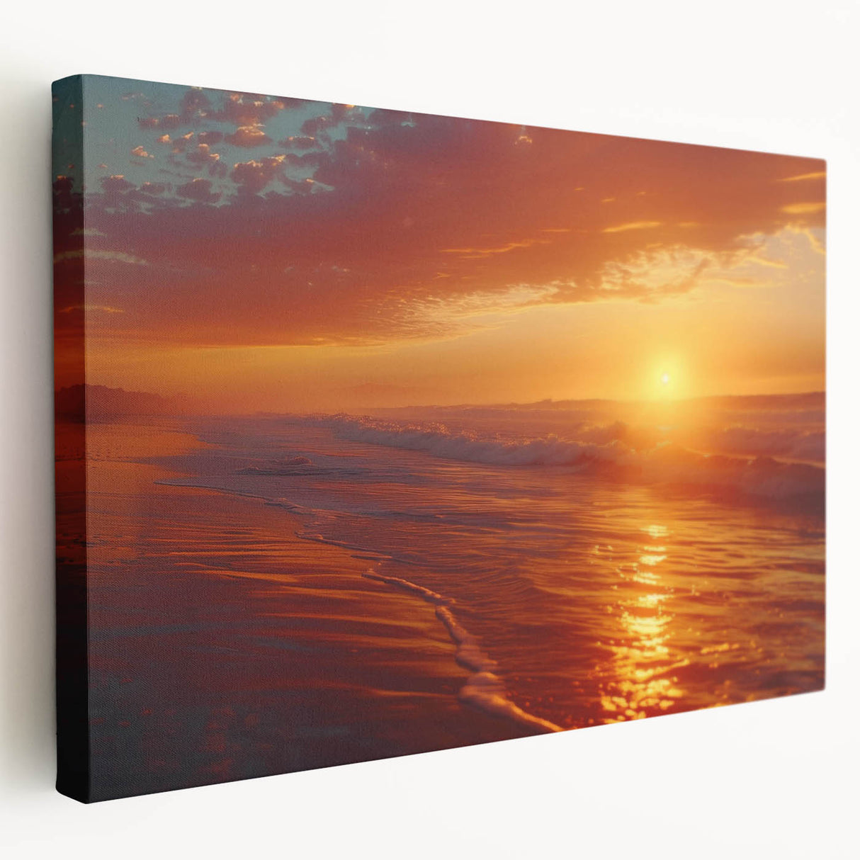 Stretched canvas wall art showcasing a serene seascape design with vibrant blues and greens, perfect for coastal-themed decor and home aesthetics.