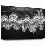 Acrylic glass wall art showcasing a serene seascape design with vibrant blues and soft whites, presented from a side view, perfect for coastal-themed decor.