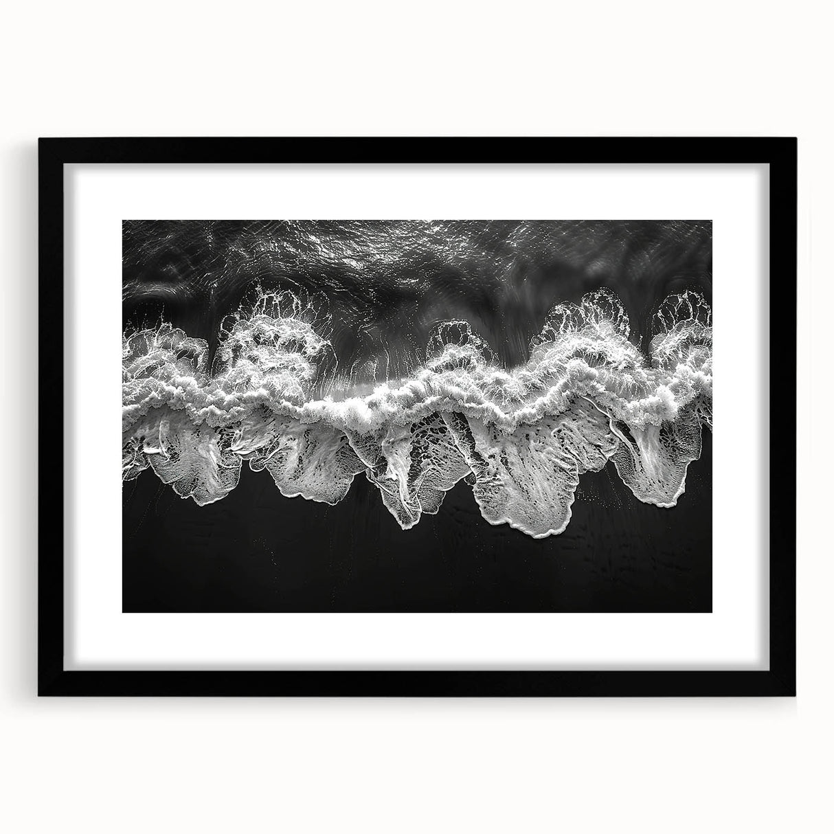 Framed black wall art featuring a stunning landscape-seascape design with a mat, perfect for enhancing modern home decor. Ideal for living rooms or offices.