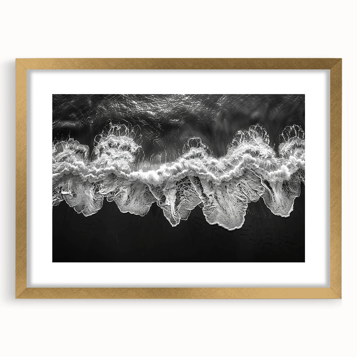 Elegant framed wall art featuring a seascape design with a gold mat, perfect for enhancing coastal-themed interiors. The artwork captures tranquil ocean waves and a serene sky, creating an inviting atmosphere in any room. Ideal for home decor enthusiasts seeking stylish landscape pieces.