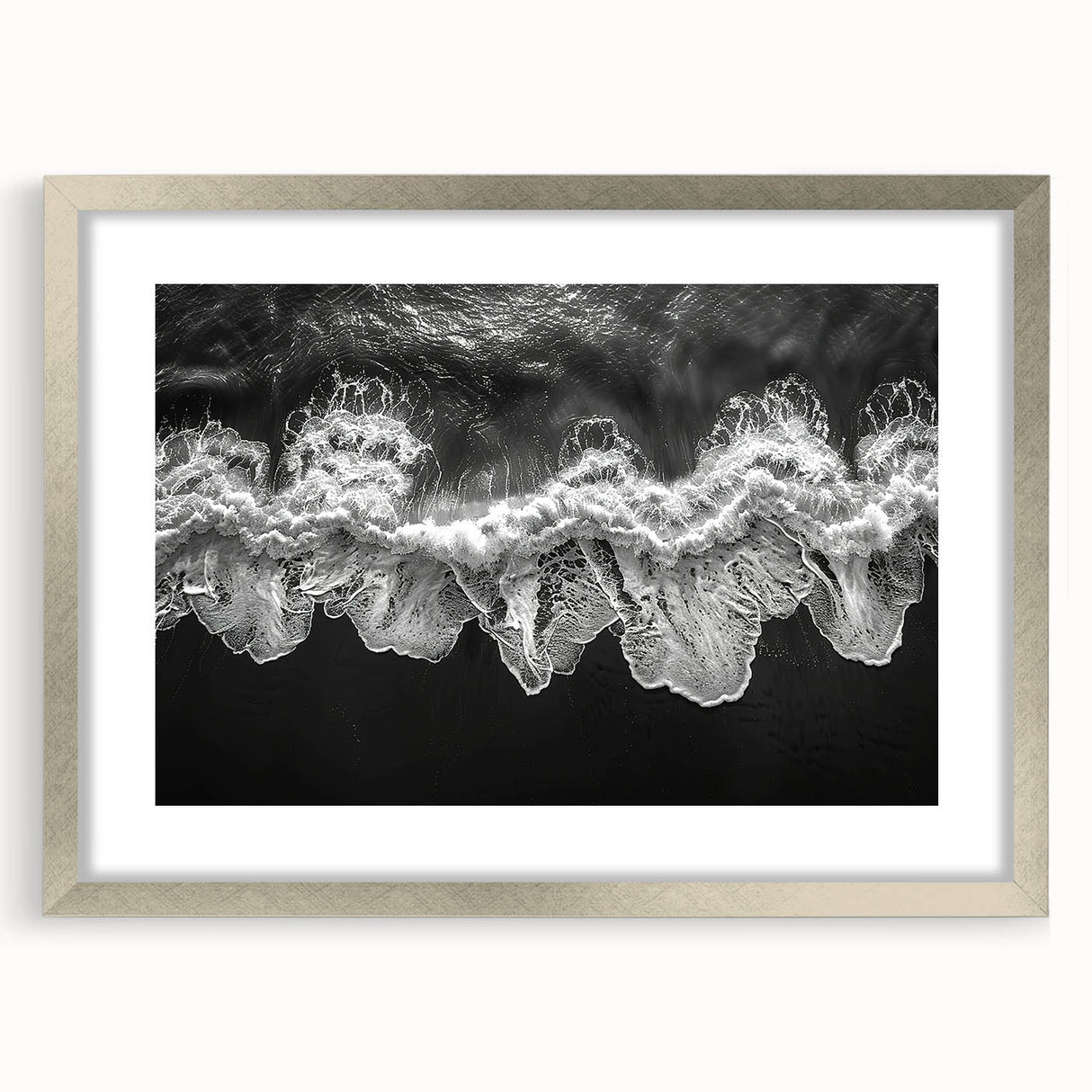 Framed wall art collection featuring a serene seascape design in a sleek silver frame with a white mat, perfect for enhancing modern home decor.