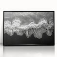 Framed acrylic wall art showcasing a serene seascape design with soft blue and white tones, perfect for coastal home decor, viewed from the front.