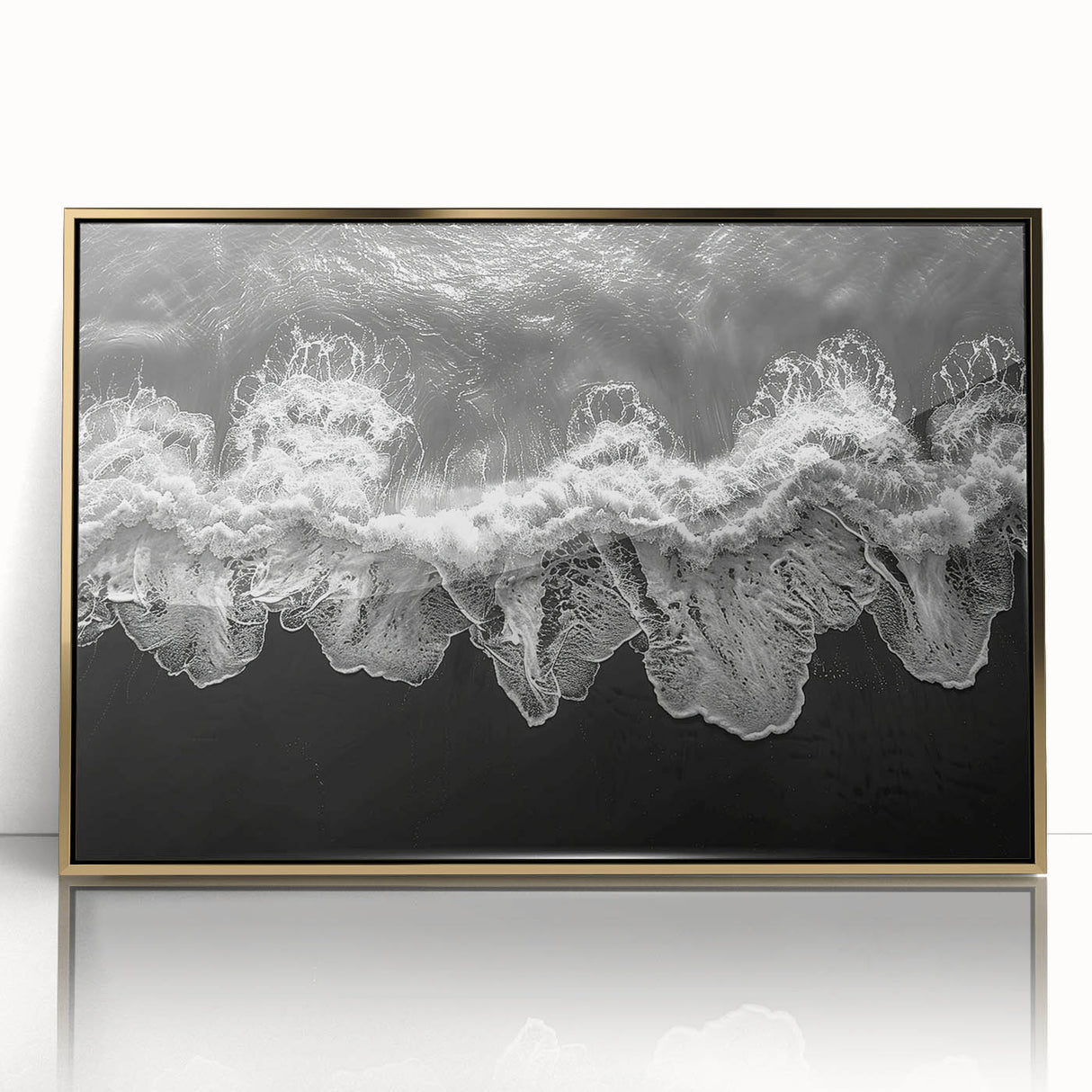 Framed acrylic wall art featuring a stunning seascape design, showcasing vibrant blue ocean waves and golden sunset hues, perfect for enhancing home decor.