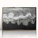 Framed acrylic wall art featuring a stunning seascape design, showcasing vibrant blue ocean waves and golden sunset hues, perfect for enhancing home decor.