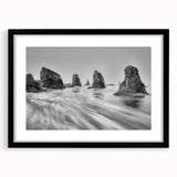 Framed wall art featuring a serene seascape design in a black frame with a white mat, showcasing calming ocean waves and a clear blue sky, perfect for home decor.