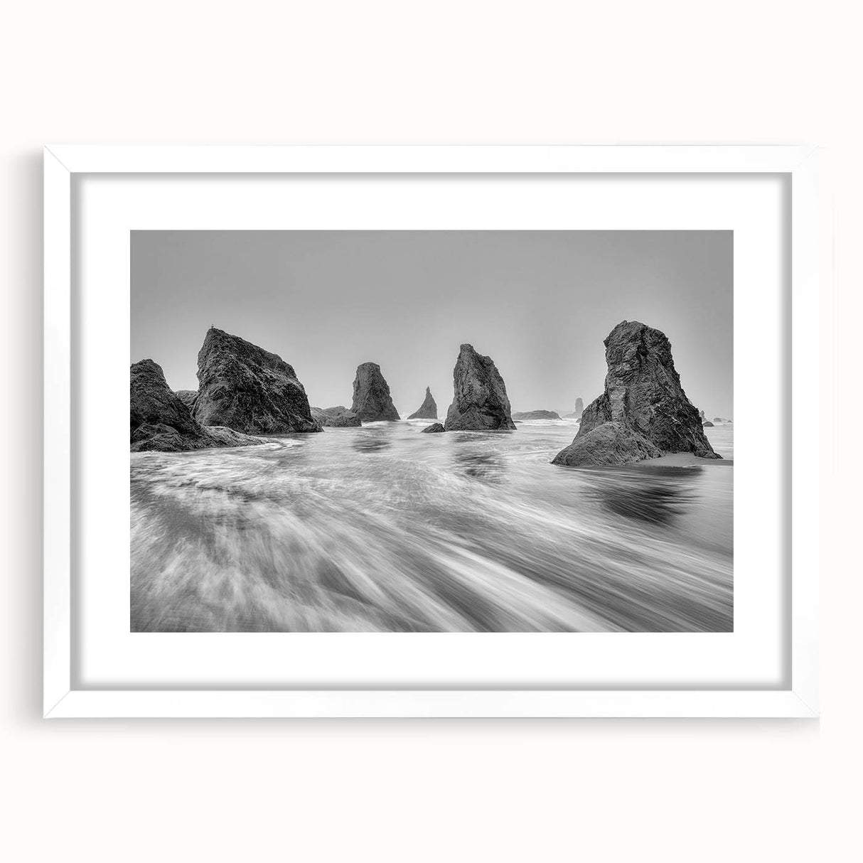 Framed wall art featuring a serene seascape design with a white mat and frame, showcasing vibrant blues and gentle waves, perfect for coastal-themed decor.