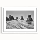 Framed wall art featuring a serene seascape design with a white mat and frame, showcasing vibrant blues and gentle waves, perfect for coastal-themed decor.