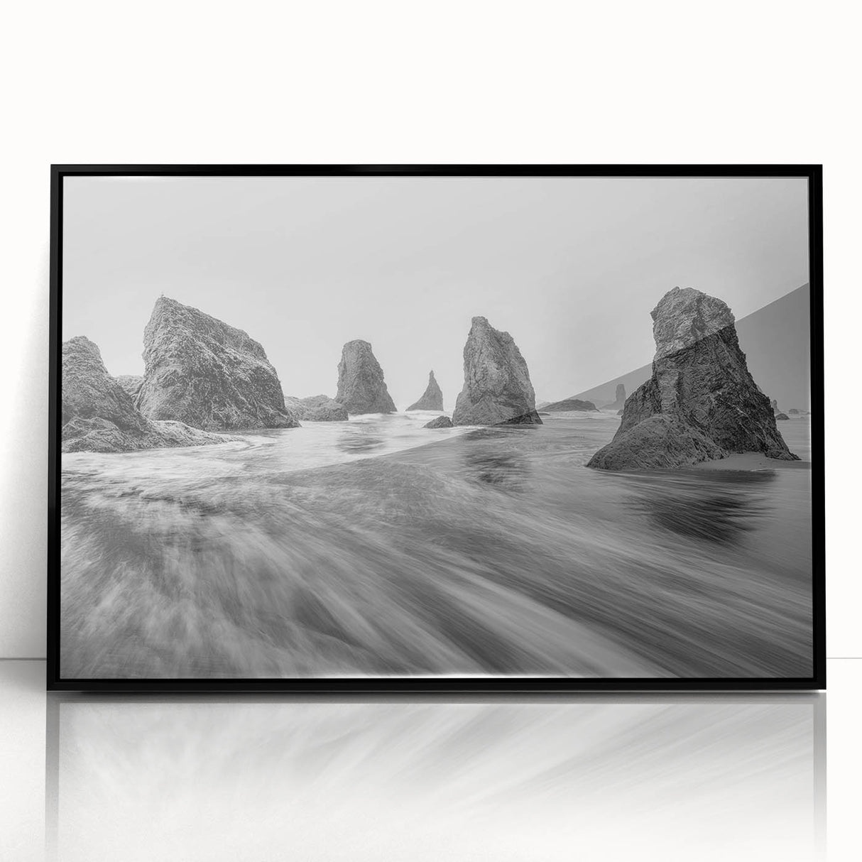 Framed acrylic wall art featuring a vibrant seascape design, showcasing dynamic waves and a striking color palette of blues and greens, perfect for coastal decor.