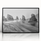 Framed acrylic wall art featuring a vibrant seascape design, showcasing dynamic waves and a striking color palette of blues and greens, perfect for coastal decor.