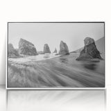 Framed acrylic wall art collection showcasing a serene seascape design with soft hues of blue and white, ideal for coastal-themed interior decor.