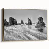 Framed canvas wall art collection showcasing a serene seascape design with golden accents, perfect for coastal-themed home decor. The artwork captures tranquil ocean waves and a beautiful horizon, enhancing any living space with elegance and calmness.