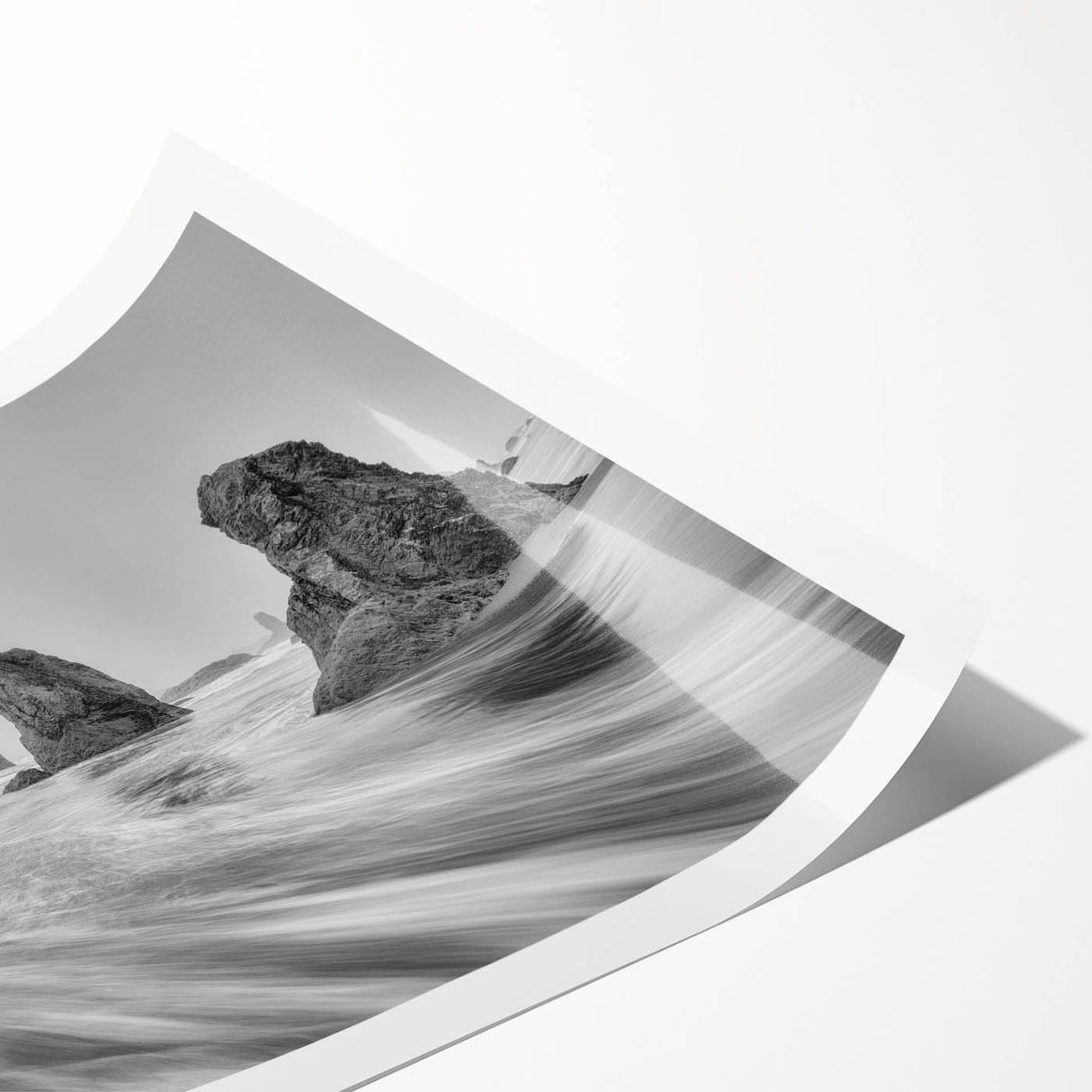 A stunning rolled print of a tranquil seascape featuring soft blue waves and a sunset sky, ideal for coastal-themed decor and art enthusiasts. Perfect for enhancing any living space with a serene and calming atmosphere.