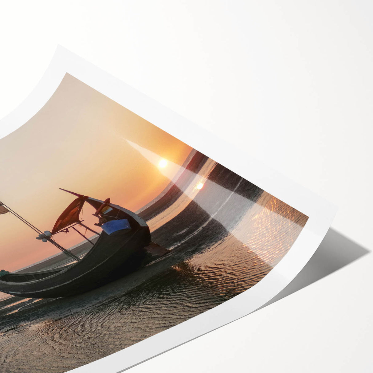 Vibrant rolled print of a serene seascape landscape, showcasing calming blue hues and gentle waves, perfect for home decor or art collection display.