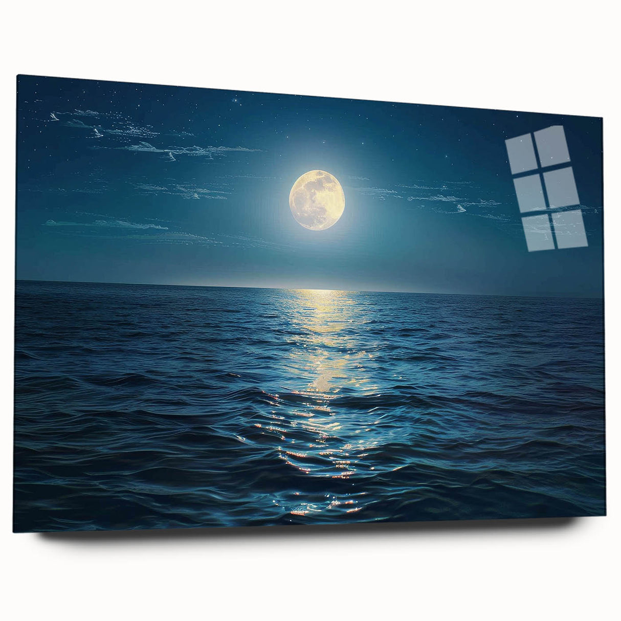 Acrylic wall art collection showcasing a vibrant seascape design in a sleek glass frame, highlighting the tranquil blues and greens of ocean waves. Perfect for modern home decor.