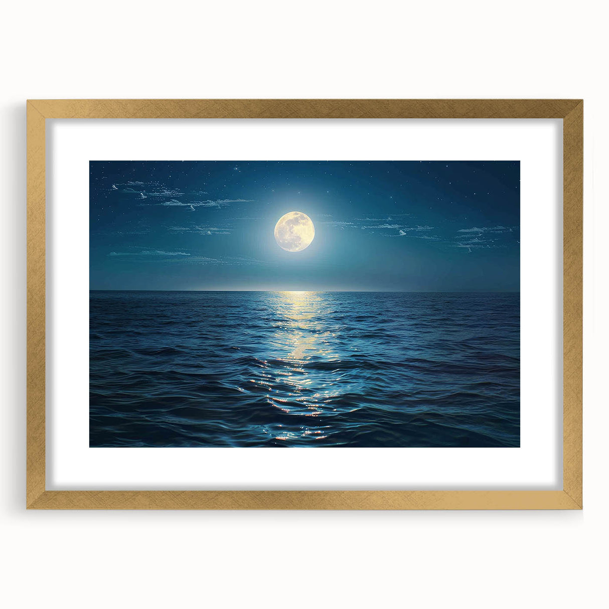 Framed wall art collection showcasing a coastal landscape with vibrant colors and gold accents, perfect for enhancing home decor in living spaces.