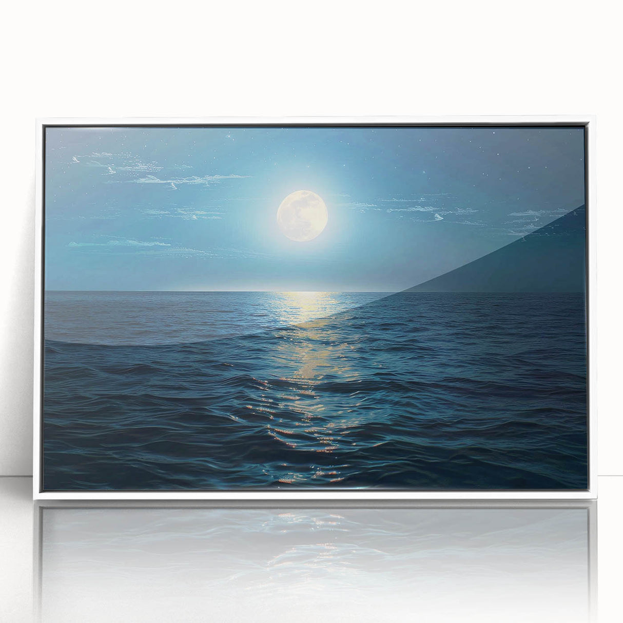 Framed acrylic wall art collection showcasing a serene seascape landscape with vibrant blues and whites, perfect for enhancing modern home decor.