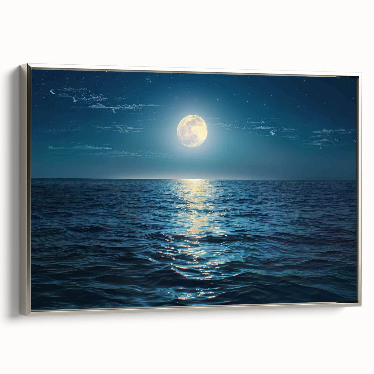 Framed canvas wall art collection featuring serene seascapes and landscapes in a silver frame, designed to enhance modern interiors with natural beauty.