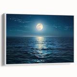 Framed canvas wall art collection showcasing serene seascapes and landscapes, featuring a white frame and a side view that highlights its elegant design. Perfect for enhancing home decor with nature-inspired themes.