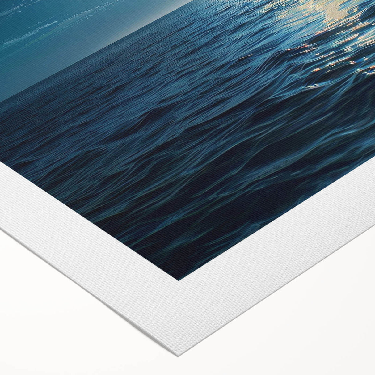Rolled canvas artwork showcasing a vibrant seascape design with calming ocean blues and soft sandy tones, perfect for enhancing any coastal-themed decor.