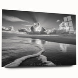 Acrylic glass wall art showcasing a vibrant seascape design, featuring vivid blues and greens, displayed from the side without pins, ideal for modern decor.